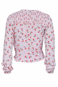 Intermix - Light Pink w/ Red Cherry Print Long Sleeve Top Sz XS