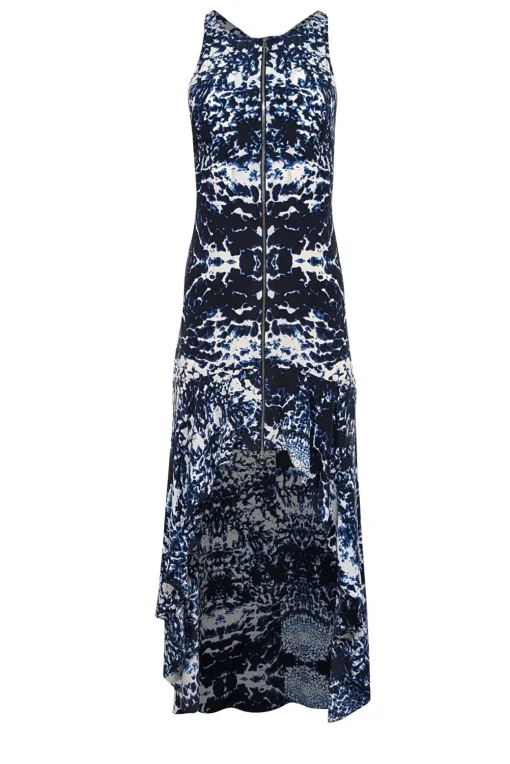 Intermix - Navy, Blue & White Sleeveless High Low w/ Zipper Front Dress Sz XS