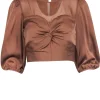 Intermix - Tan Silk Crop Seeve Crop Top Sz 0