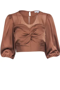 Intermix - Tan Silk Crop Seeve Crop Top Sz 0