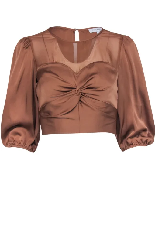 Intermix - Tan Silk Crop Seeve Crop Top Sz 0