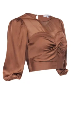 Intermix - Tan Silk Crop Seeve Crop Top Sz 0