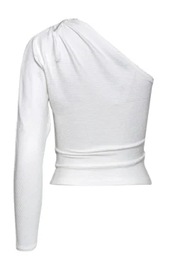 Intermix - White Ribbed One-Shoulder Top Sz XS