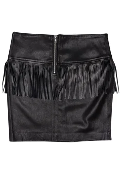 IRO - Black Lamb Leather Fringe Trim Mini Skirt Sz 6