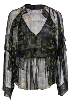 IRO - Green Printed Sheer Ruffle Blouse Size S/M