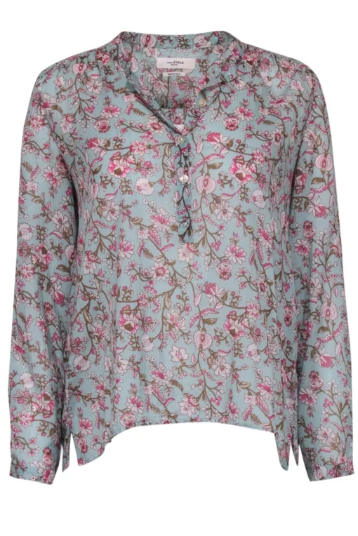 Isabel Marant Etoile - Blue Long Sleeve Blouse w/ Pink Floral Print Sz S