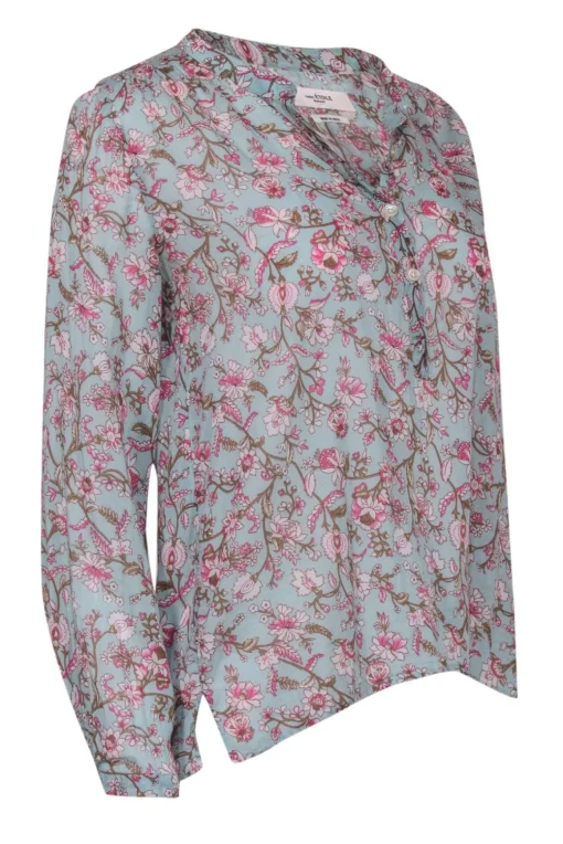 Isabel Marant Etoile - Blue Long Sleeve Blouse w/ Pink Floral Print Sz S