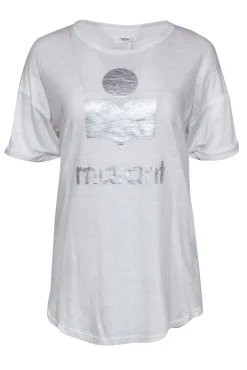 Isabel Marant Etoile - White Linen Tee w/ Silver Logo Graphic Sz L