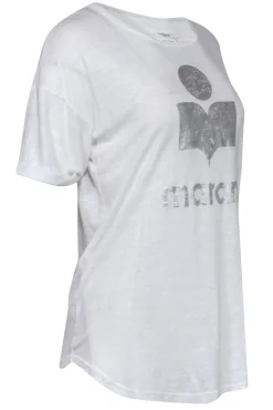 Isabel Marant Etoile - White Linen Tee w/ Silver Logo Graphic Sz L