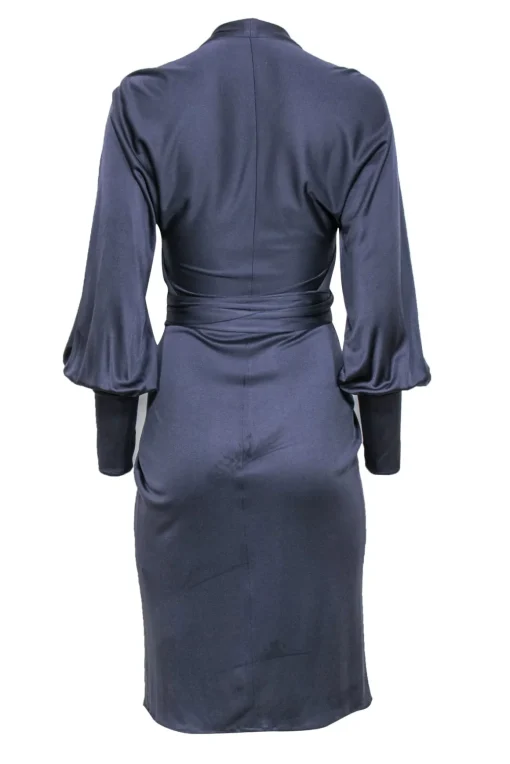 Issa London - Blue Silk Long Sleeve Tie Front Midi Dress Sz 4