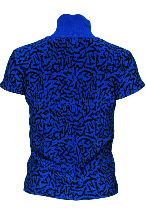 Issa London - Cobalt Blue & Black Printed Short Sleeve Turtleneck Sweater Sz XS