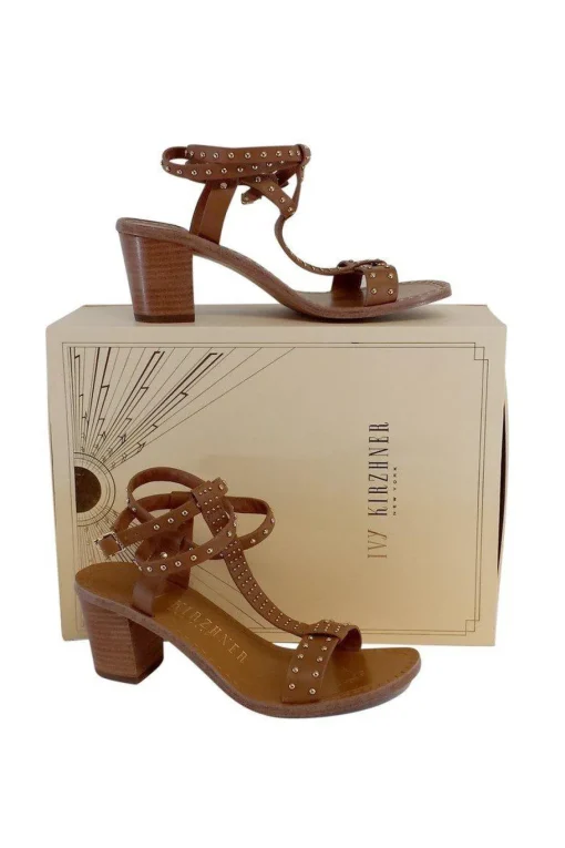 Ivy Kirzhner - Cognac Olympian Studded Sandal Heels Sz 8