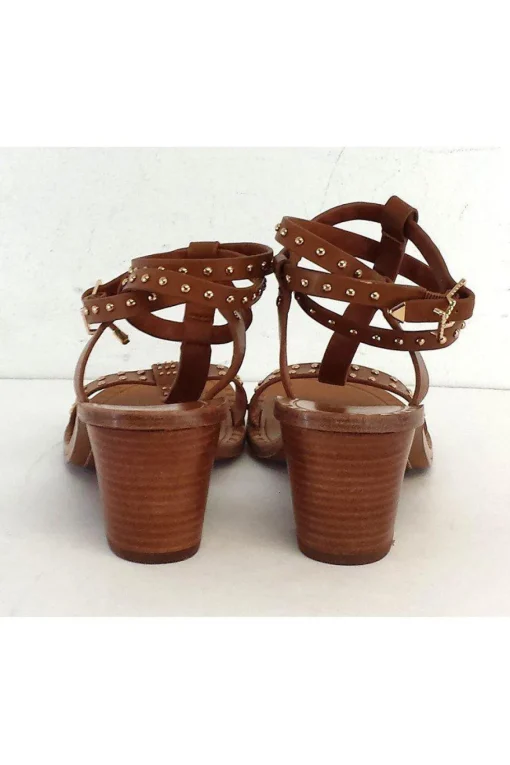 Ivy Kirzhner - Cognac Olympian Studded Sandal Heels Sz 8