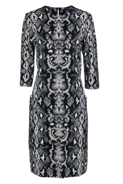 J. McLaughlin - Black & White Snake Print Dress Sz L