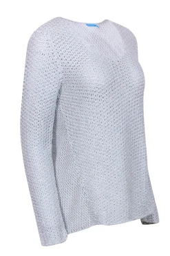 J. McLaughlin - Grey & Silver Long Sleeve Pointelle Pullover Sweater Sz M