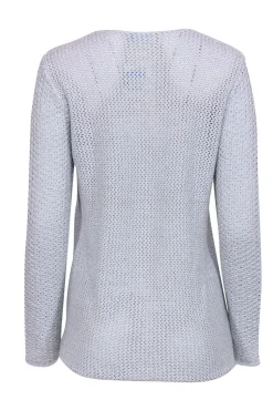 J. McLaughlin - Grey & Silver Long Sleeve Pointelle Pullover Sweater Sz M
