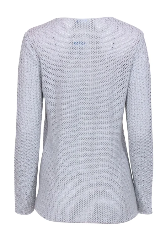 J. McLaughlin - Grey & Silver Long Sleeve Pointelle Pullover Sweater Sz M