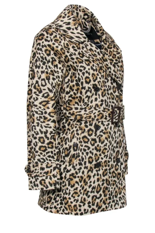 J.Crew - Beige & Black Leopard Print Double Breasted Trench Coat Sz XXS
