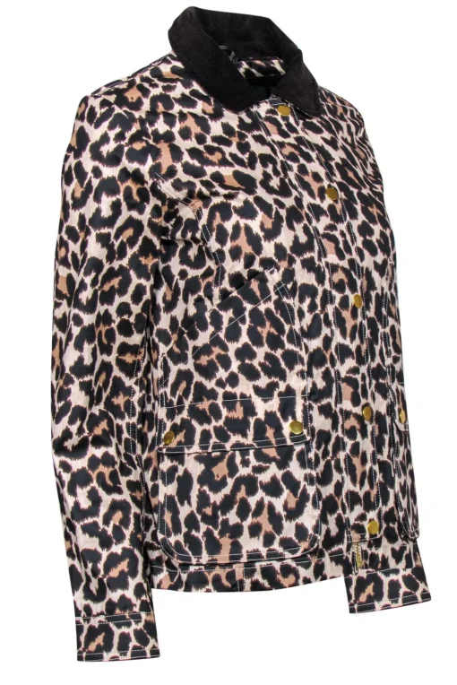 J.Crew - Beige & Black Leopard Print Coated Jacket w/ Corduroy Collar Sz XS