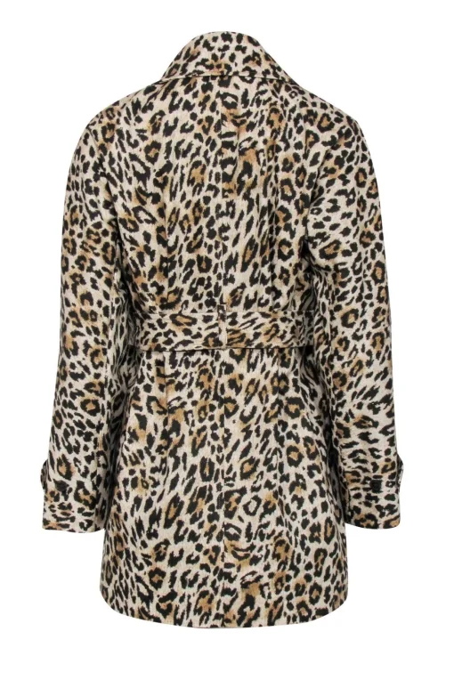 J.Crew - Beige & Black Leopard Print Double Breasted Trench Coat Sz XXS