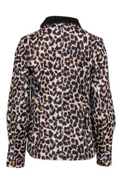 J.Crew - Beige & Black Leopard Print Coated Jacket w/ Corduroy Collar Sz XS