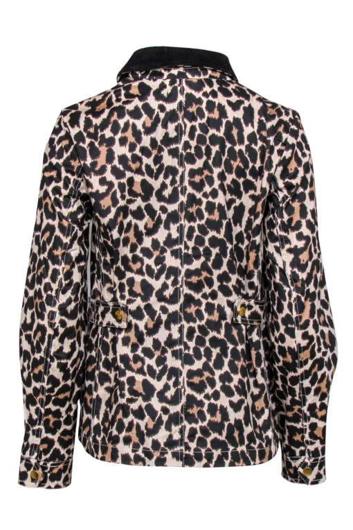 J.Crew - Beige & Black Leopard Print Coated Jacket w/ Corduroy Collar Sz XS
