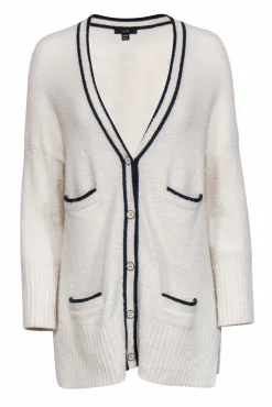 J.Crew - Cream Collegiate-Style Cardigan w/ Navy Stripe Details Sz XS/S
