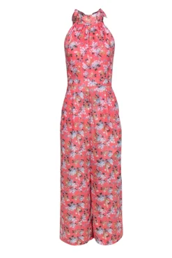 J.Crew - Pink Floral Print Wide Leg Cotton Jumpsuit Sz 8
