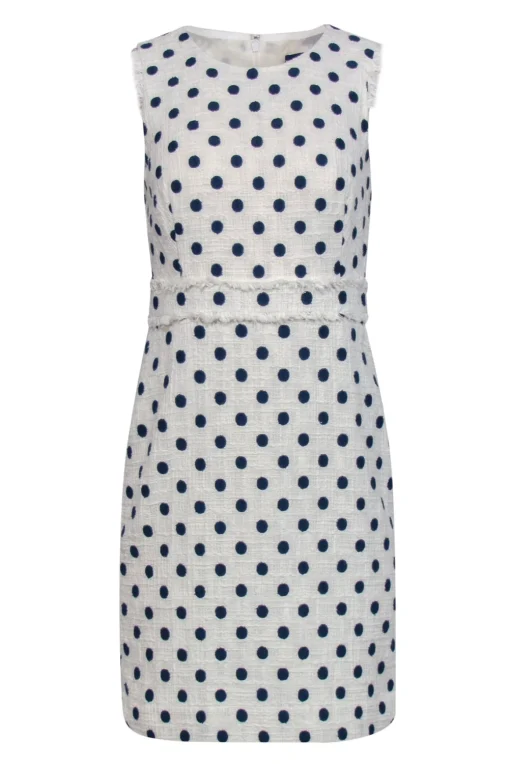 J.Crew - White & Navy Polka Dot Tweed Sheath Dress Sz 4