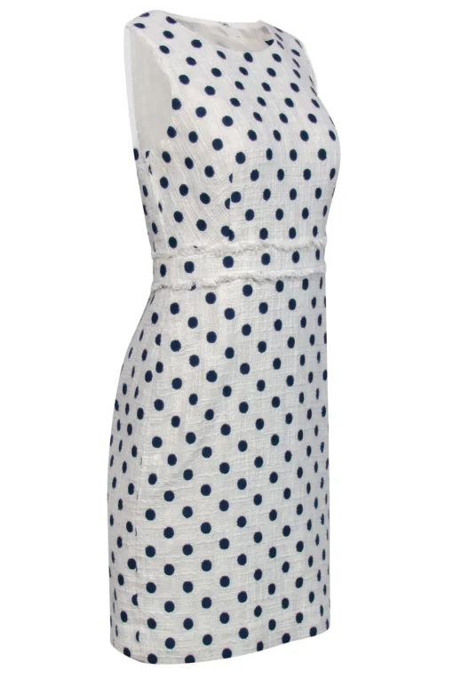 J.Crew - White & Navy Polka Dot Tweed Sheath Dress Sz 4