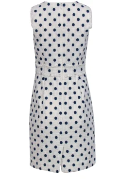 J.Crew - White & Navy Polka Dot Tweed Sheath Dress Sz 4