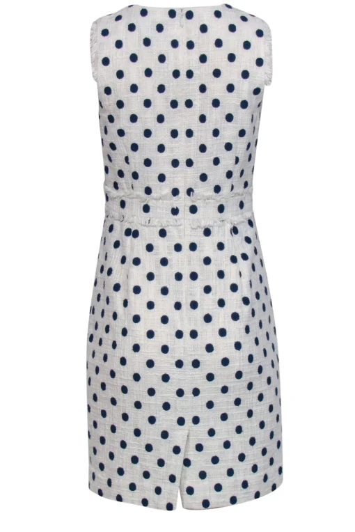 J.Crew - White & Navy Polka Dot Tweed Sheath Dress Sz 4