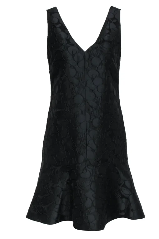 J.Crew Collection - Black Floral Embroidered Sleeveless Dress w/ Flounce Sz 6