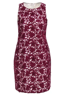 J.Crew Collection - Ivory & Burgundy Floral Embroidered Overlay Sheath Dress Sz 6