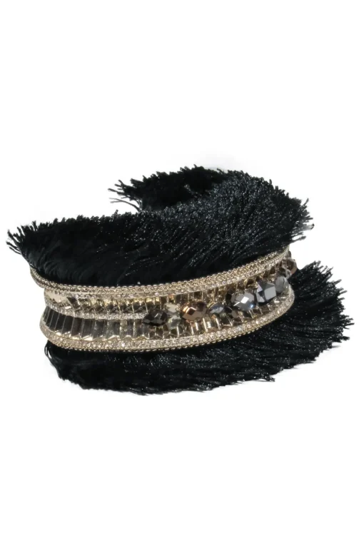 Jenny Packham - Gold & Black Jeweled Bangle w/ Fringe