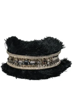 Jenny Packham - Gold & Black Jeweled Bangle w/ Fringe