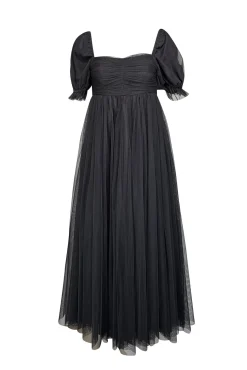 Jessakae - Black Tulle Puff Sleeve Midi Dress Sz XXS