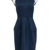 Jil Sander - Navy Fit & Flare Scuba Dress w/ White Trim Sz 8