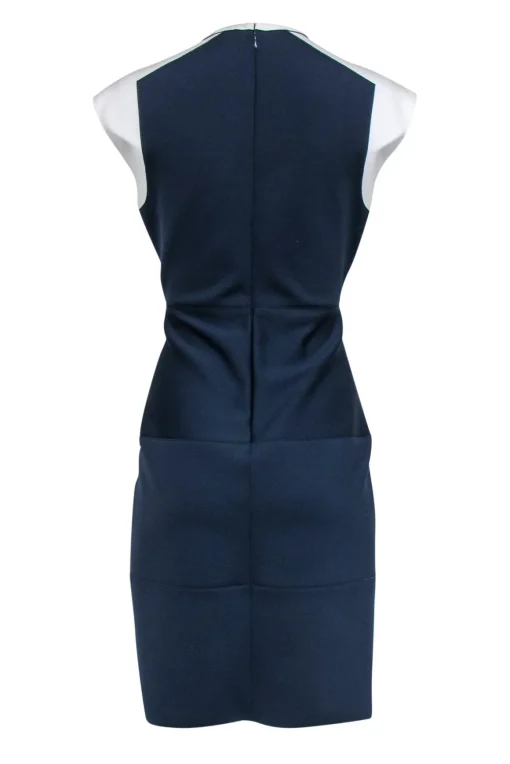 Jil Sander - Navy Fit & Flare Scuba Dress w/ White Trim Sz 8