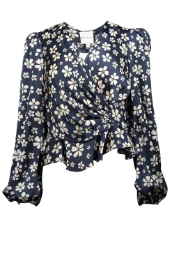Jill Stuart - Navy & Cream Floral Satin Top Sz 4