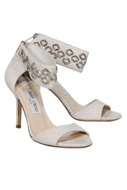 Jimmy Cho - Ivory Snake Skin Embossed Leather Open Toe Pumps Sz 6