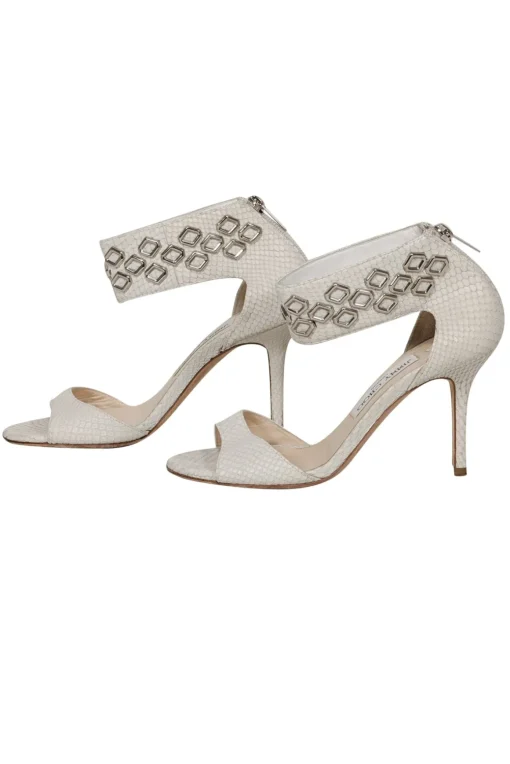 Jimmy Cho - Ivory Snake Skin Embossed Leather Open Toe Pumps Sz 6
