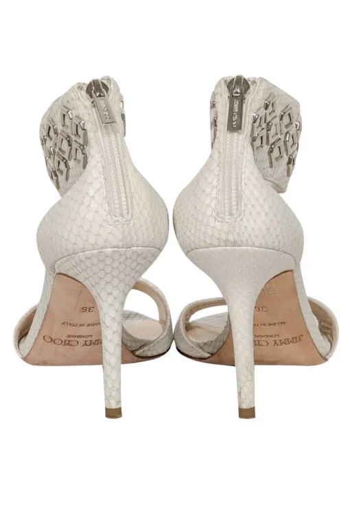 Jimmy Cho - Ivory Snake Skin Embossed Leather Open Toe Pumps Sz 6