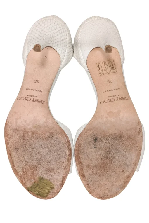 Jimmy Cho - Ivory Snake Skin Embossed Leather Open Toe Pumps Sz 6