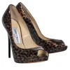 Jimmy Choo - Brown Cheetah Print Patent Leather Peep Toe Stilettos Sz 6.5