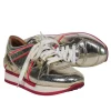 Jimmy Choo - Gold Reptile Embossed Lace-Up Platform Sneakers w/ Pink Trim Sz 5.5