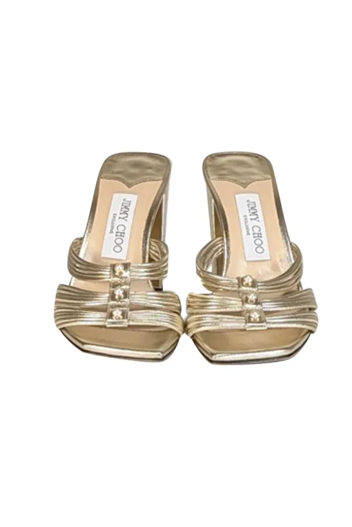 Jimmy Choo - Gold Strappy Square Toe Mule Pumps Sz 7.5