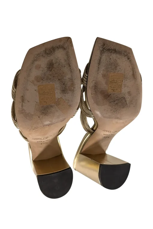Jimmy Choo - Gold Strappy Square Toe Mule Pumps Sz 7.5