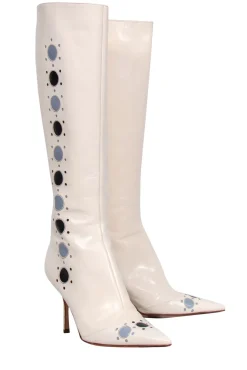 Jimmy Choo - Ivory Pointed Toe Stiletto Boots w/ Blue Bubble Cutouts Sz 8