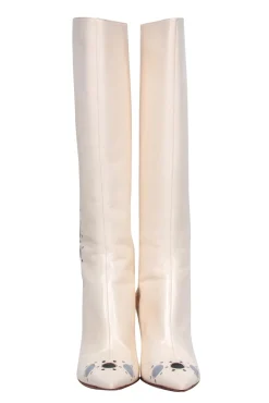 Jimmy Choo - Ivory Pointed Toe Stiletto Boots w/ Blue Bubble Cutouts Sz 8